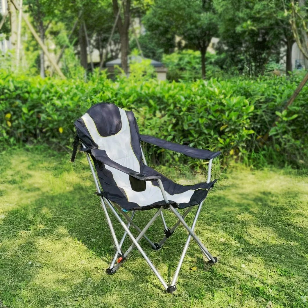 Armrest with Cup Holder Black Silver Camping Chair