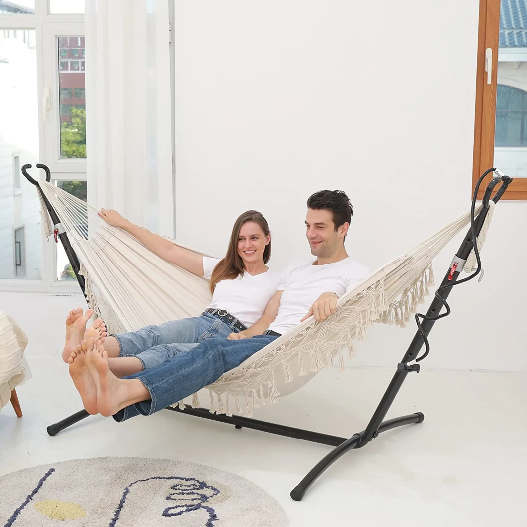 Outdoor Traveling Canvas Double Wooden Spreader Macrame Hammock